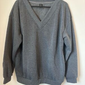 SHEIN Gray V-Neck Knit Sweater